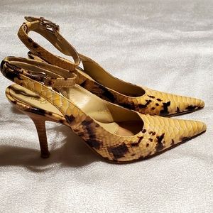 Donald Pliner Couture Python Snake Patent Leather Shoe Pump Ankle Wrap 7M Italy